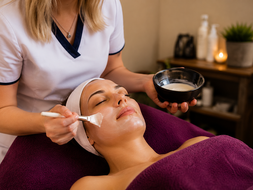 Client having a facial treatment